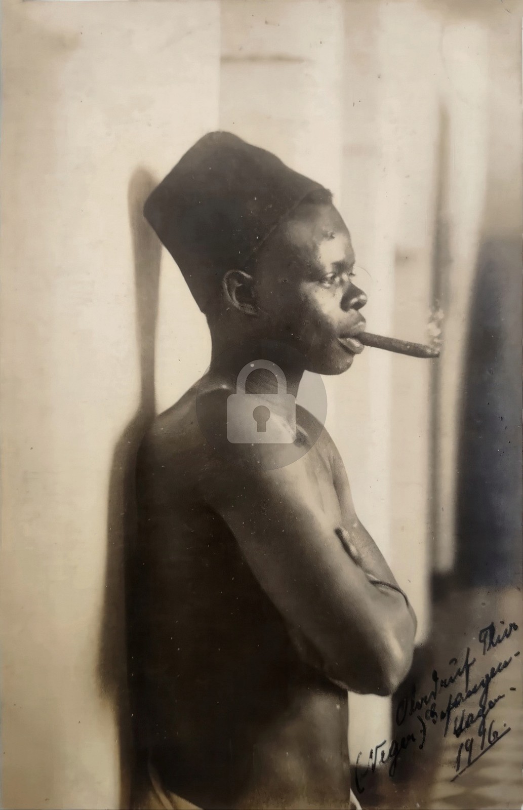 German Writing African Man Smoking Cigar 1916 RPPC Photo Postcard COPY German Writing African Man Smoking Cigar 1916 RPPC Photo Postcard COPY