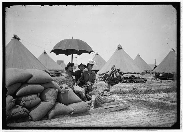 Photo:National Guard Camp Soldiers Tents 1910s Umbrella Sandbags Army Camp