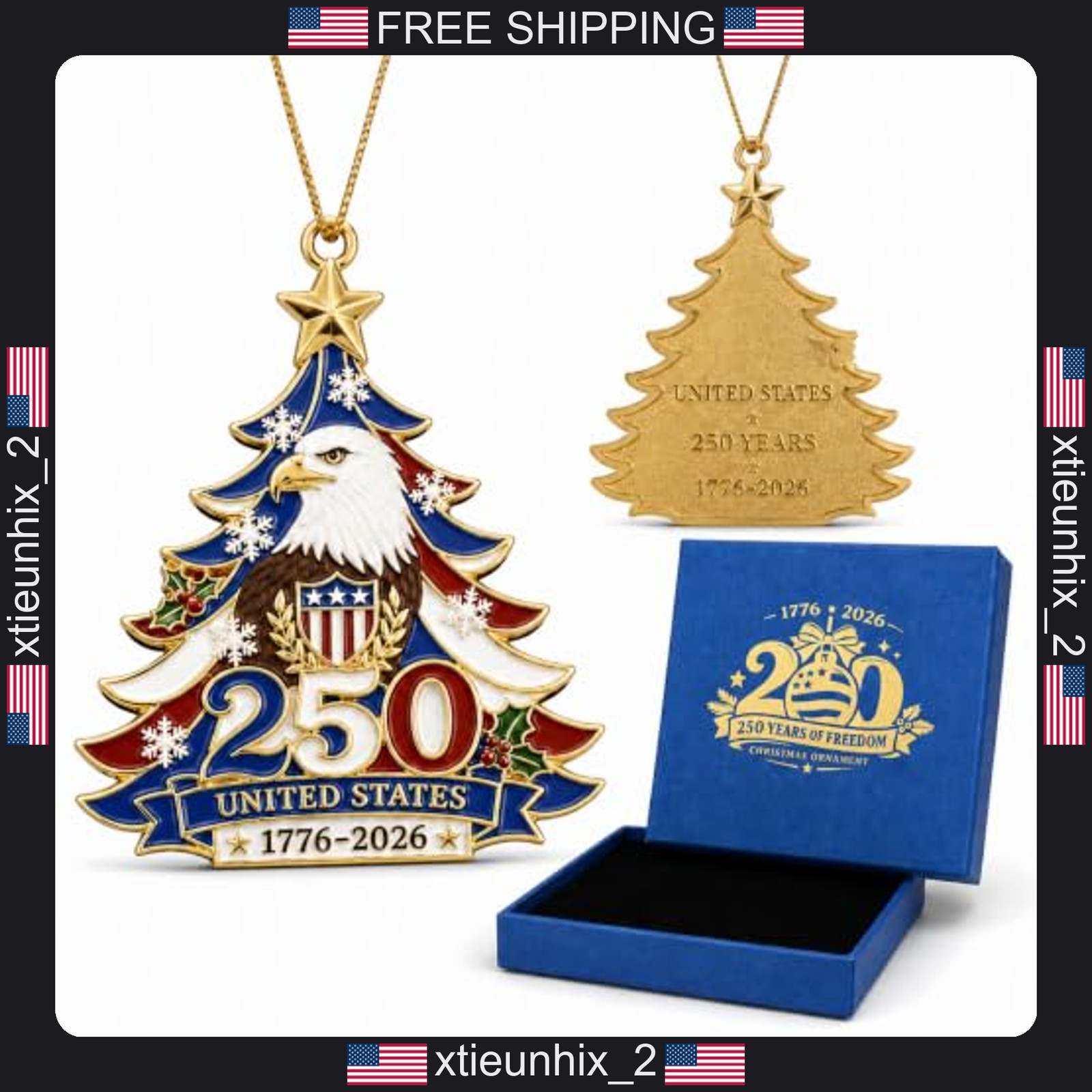 Patriotic Eagle 3D Zinc Alloy 250th Anniversary Ornament for Christmas