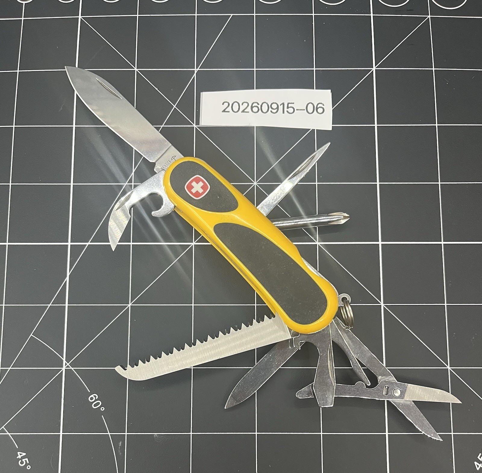 2000s Wenger Delemont SAK EvoGrip 18 85mm Yellow Folding Multi-Tool Pocket Knife