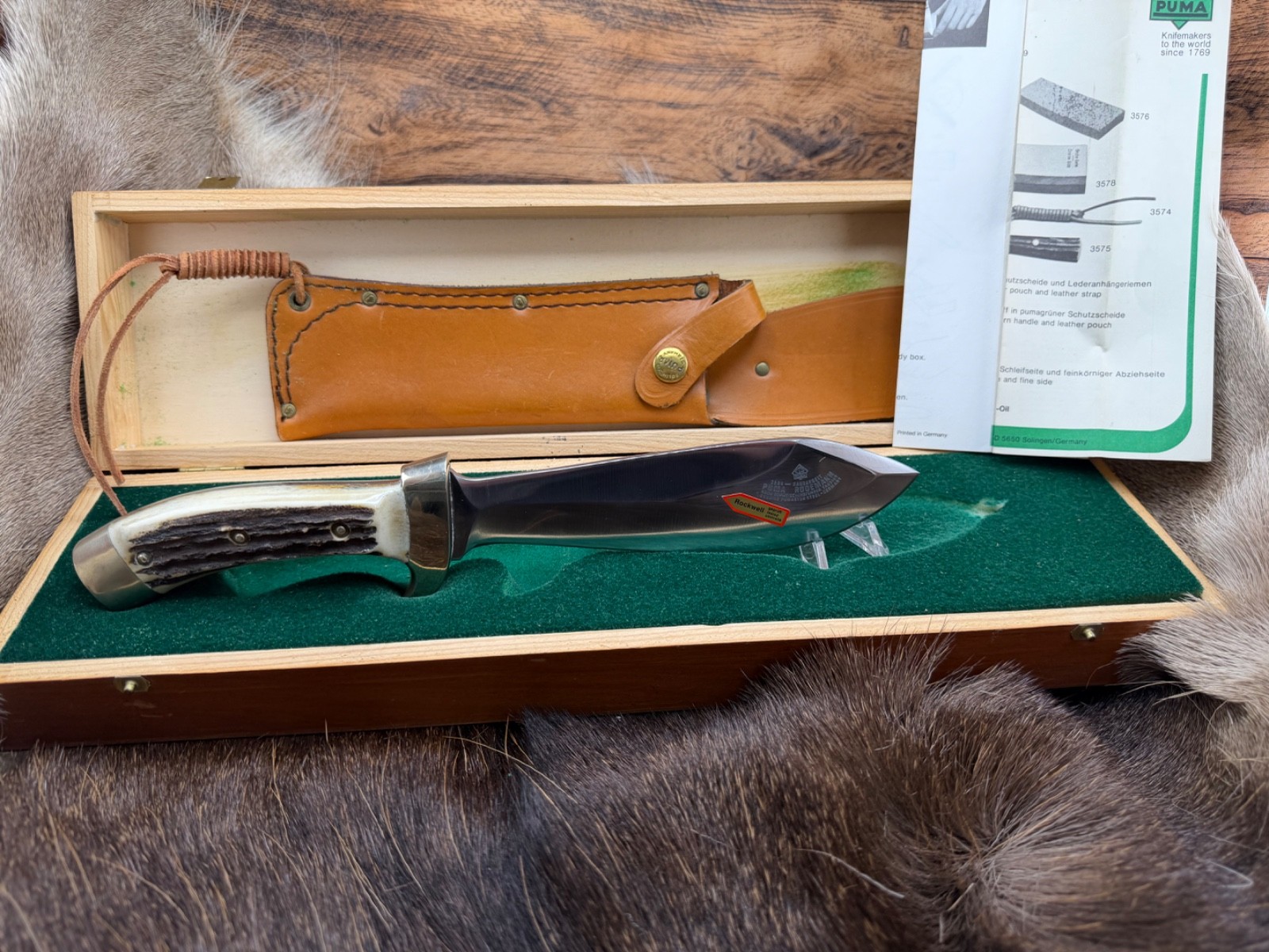1981 Vintage Puma Rudemann Knife With Stag Handles & Paper Mint Presentation Box