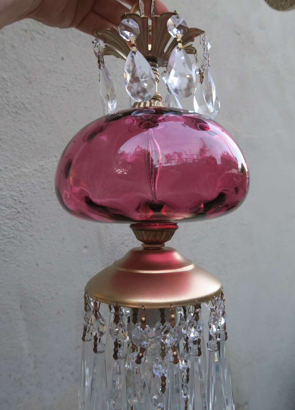 Vintage Fenton thumbnail Cranberry art Glass Brass lamp crystal ceiling canopy Vintage Fenton thumbnail Cranberry art Glass Brass lamp crystal ceiling canopy