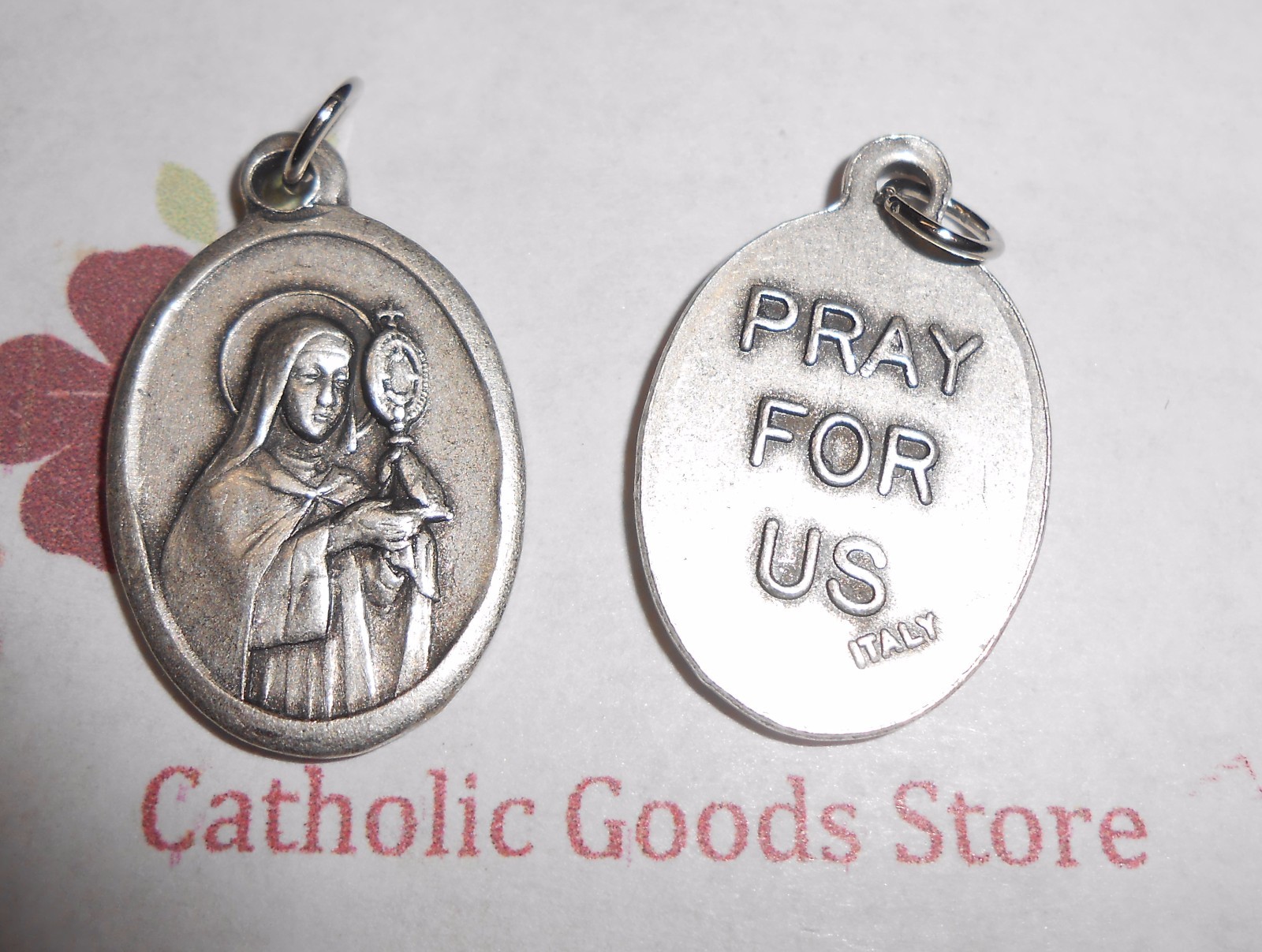 St. Saint Clare - Pray for Us - Italian Silver OX 1 inch Medal 