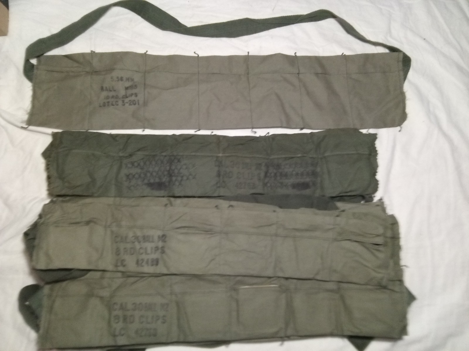 Lot of 22 Vintage USGI Ammo Bandoleers Vietnam 1967 M1 Garand 30 Cal 5.56mm Lake Lot of 22 Vintage USGI Ammo Bandoleers Vietnam 1967 M1 Garand 30 Cal 5.56mm Lake