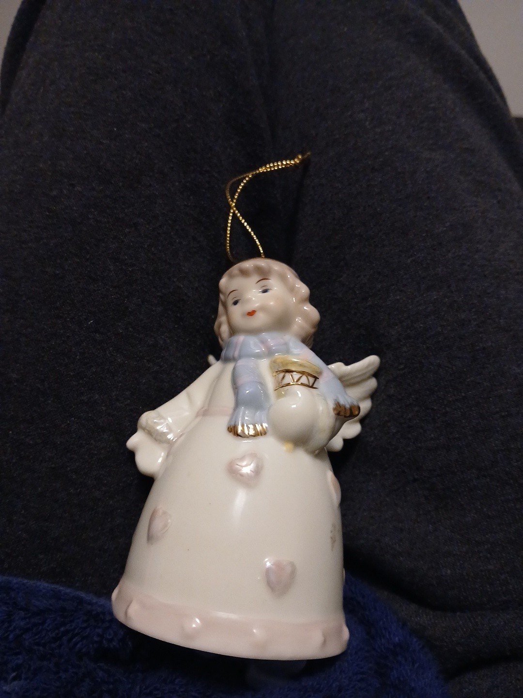 Vintage Pink & White Angel Bell Figurine 