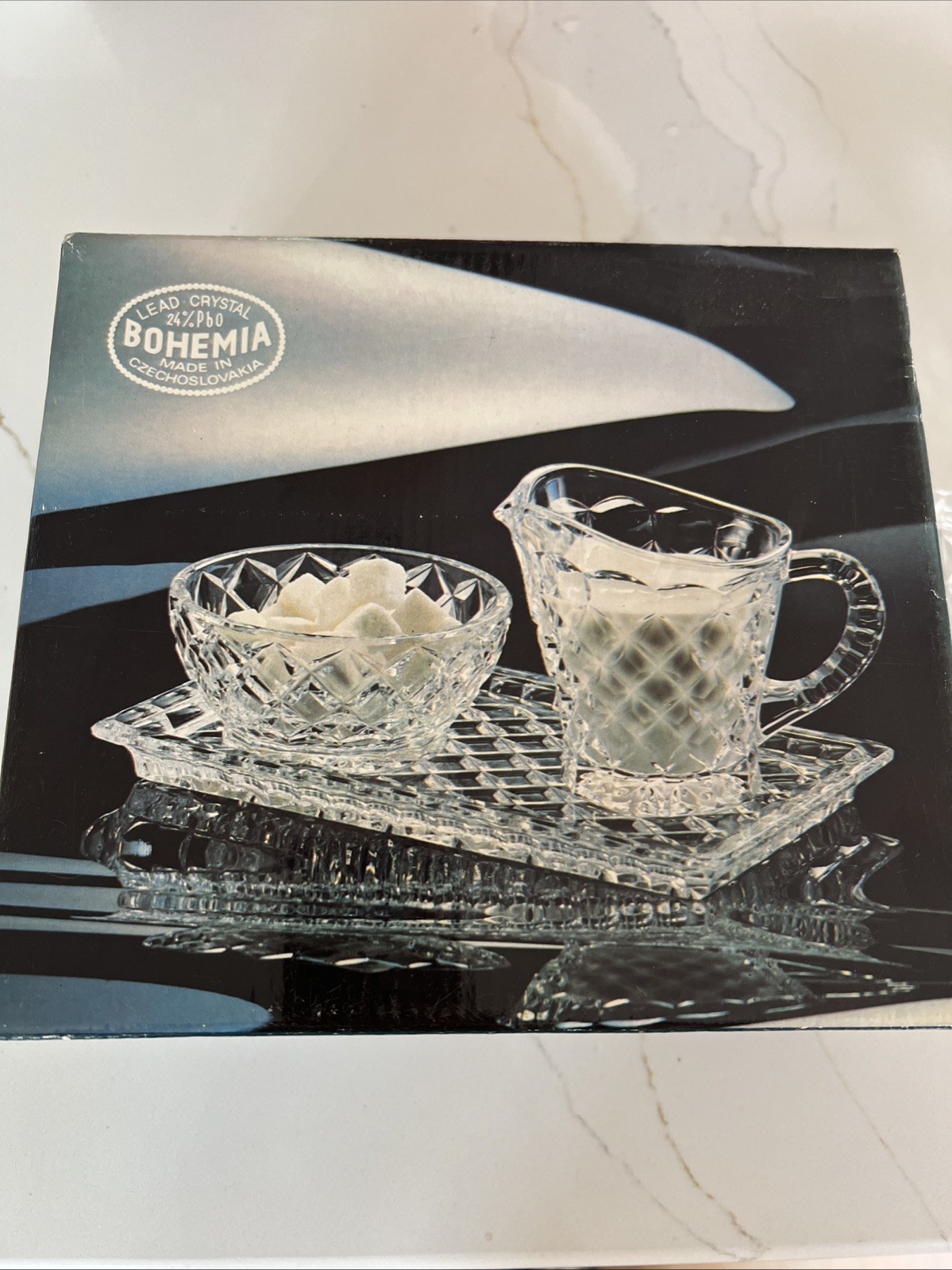 Vintage Bohemian Ceskci Lead Crystal Creamer and Open Sugar Bowl SET
