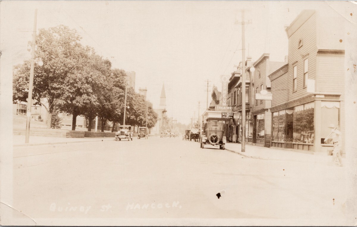Hancock MI Quincy Street Orpheum Theatre Michigan RPPC Postcard H53 *as is
