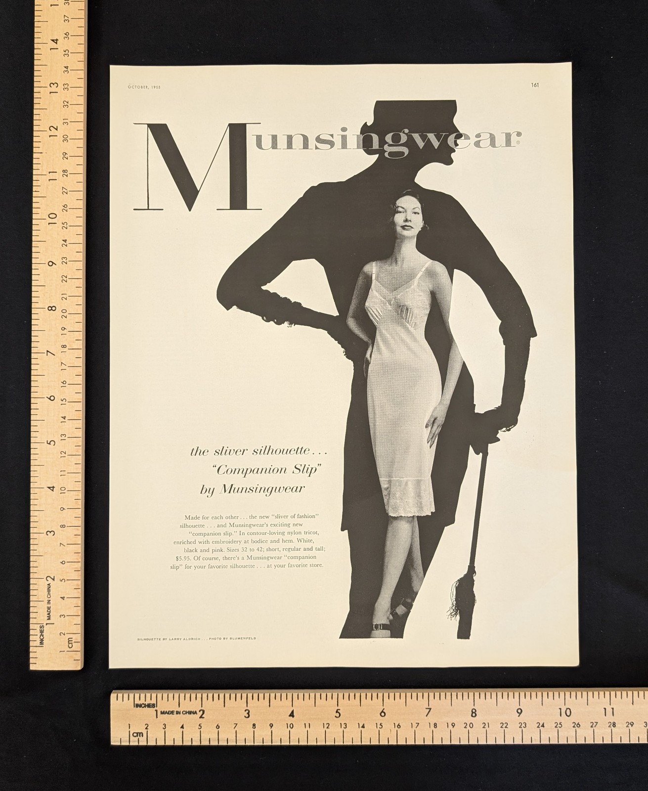 Vintage 1955 Munsingwear Companion Slip B&W Print Ad Full Page 1950s Original