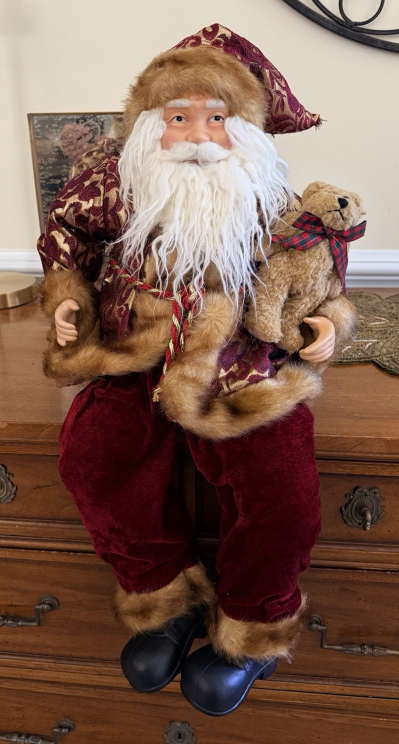 Vintage Old World Style Santa Claus Porcelain Posable Bendable Sitting Shelf 24\