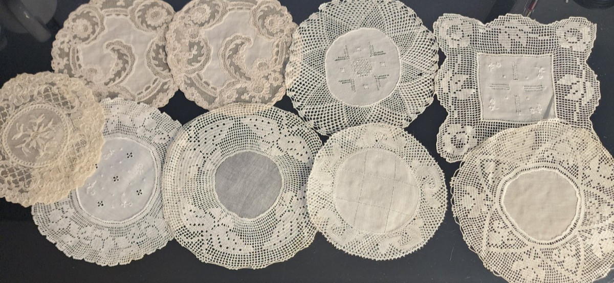 Lot of 9 Vintage Lace Doilies Mixed Round Square Assortment Crochet Net Linens