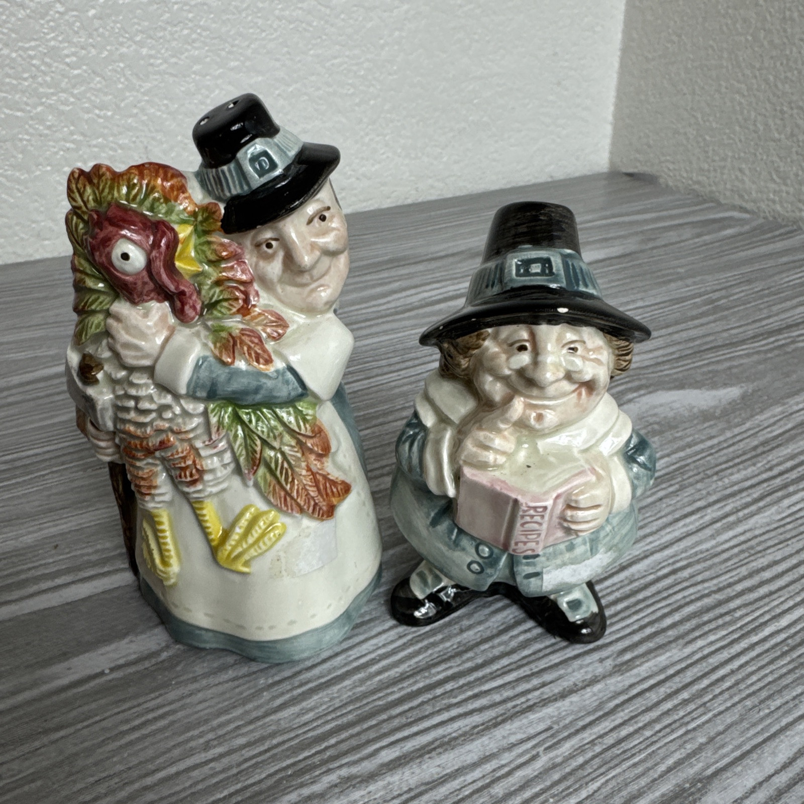 Vtg Fitz & Floyd Pilgrim Salt & Pepper Shakers 1990 Thanksgiving Turkey