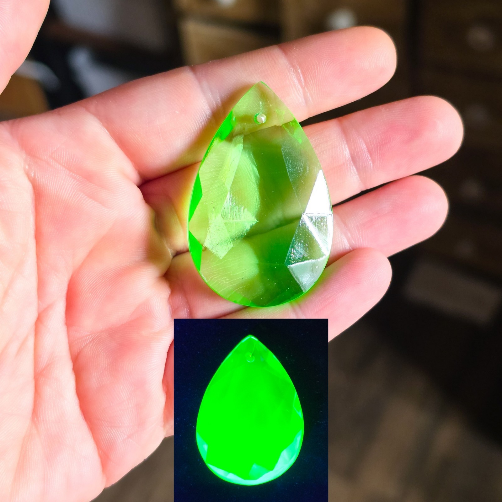 Uranium Glass Chandelier Crystal Green Prism Drop
