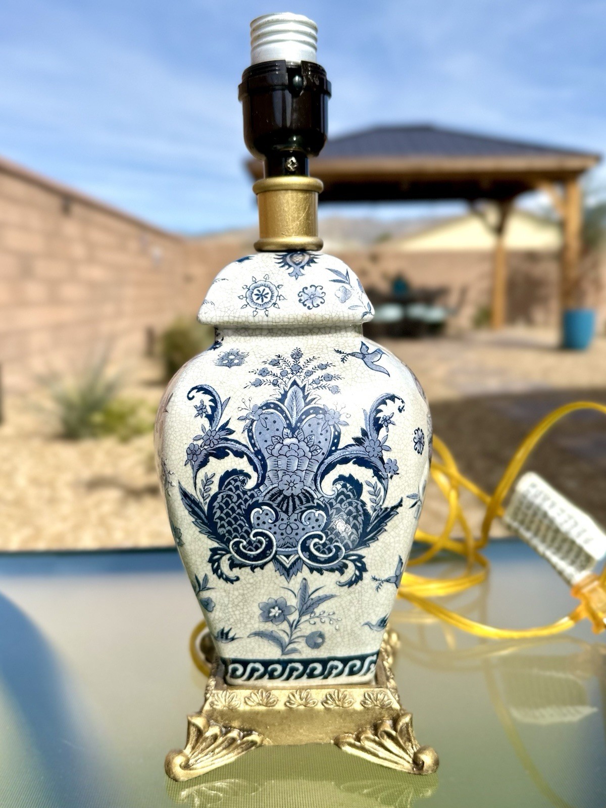 Vintage Blue & White Grey Porcelain Floral Ginger Jar Lamp Crackle Glaze 12 Vintage Blue & White Grey Porcelain Floral Ginger Jar Lamp Crackle Glaze 12