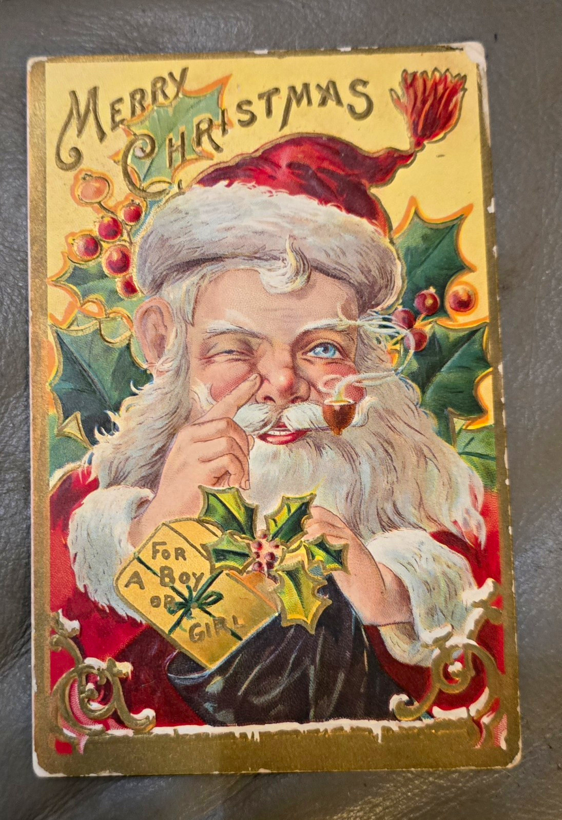 Vintage 1909 Merry Christmas Santa Embossed Postcard antique Posted w/ Stamp Vintage 1909 Merry Christmas Santa Embossed Postcard antique Posted w/ Stamp