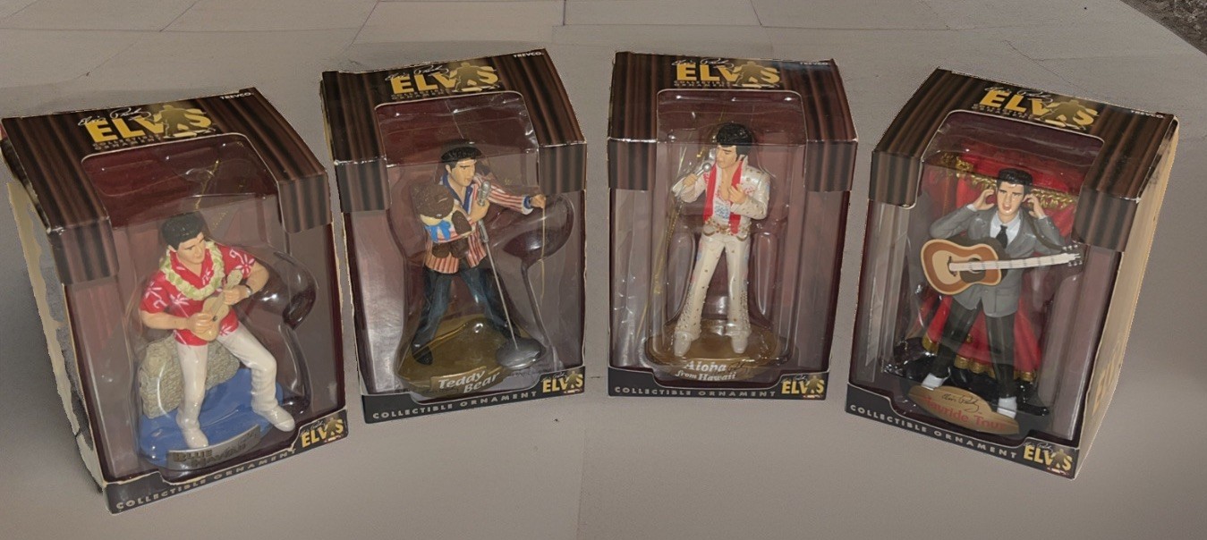 Vintage Set of 4 Trevco Elvis Presley Christmas Tree Collectible Ornaments 🎄New Vintage Set of 4 Trevco Elvis Presley Christmas Tree Collectible Ornaments 🎄New