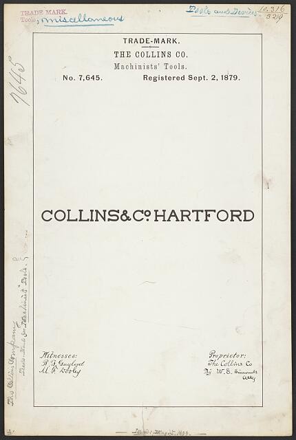 Hartford Connecticut Collins Co 1879 Machinists Tools Trademark Print