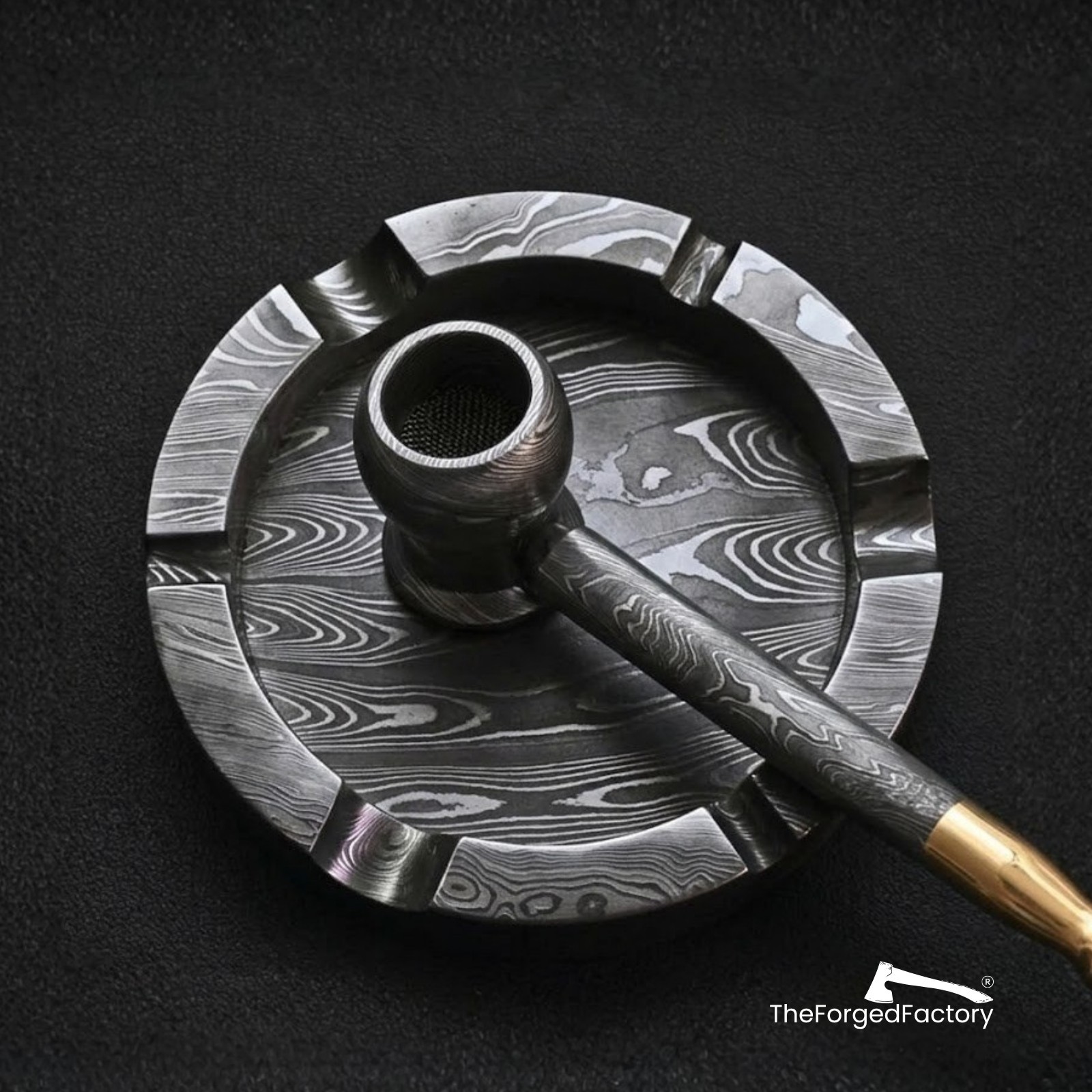 Cigar Ashtray Handmade Damascus Steel Ash Tray For Cigarette Smoking Pipe 6 Slot