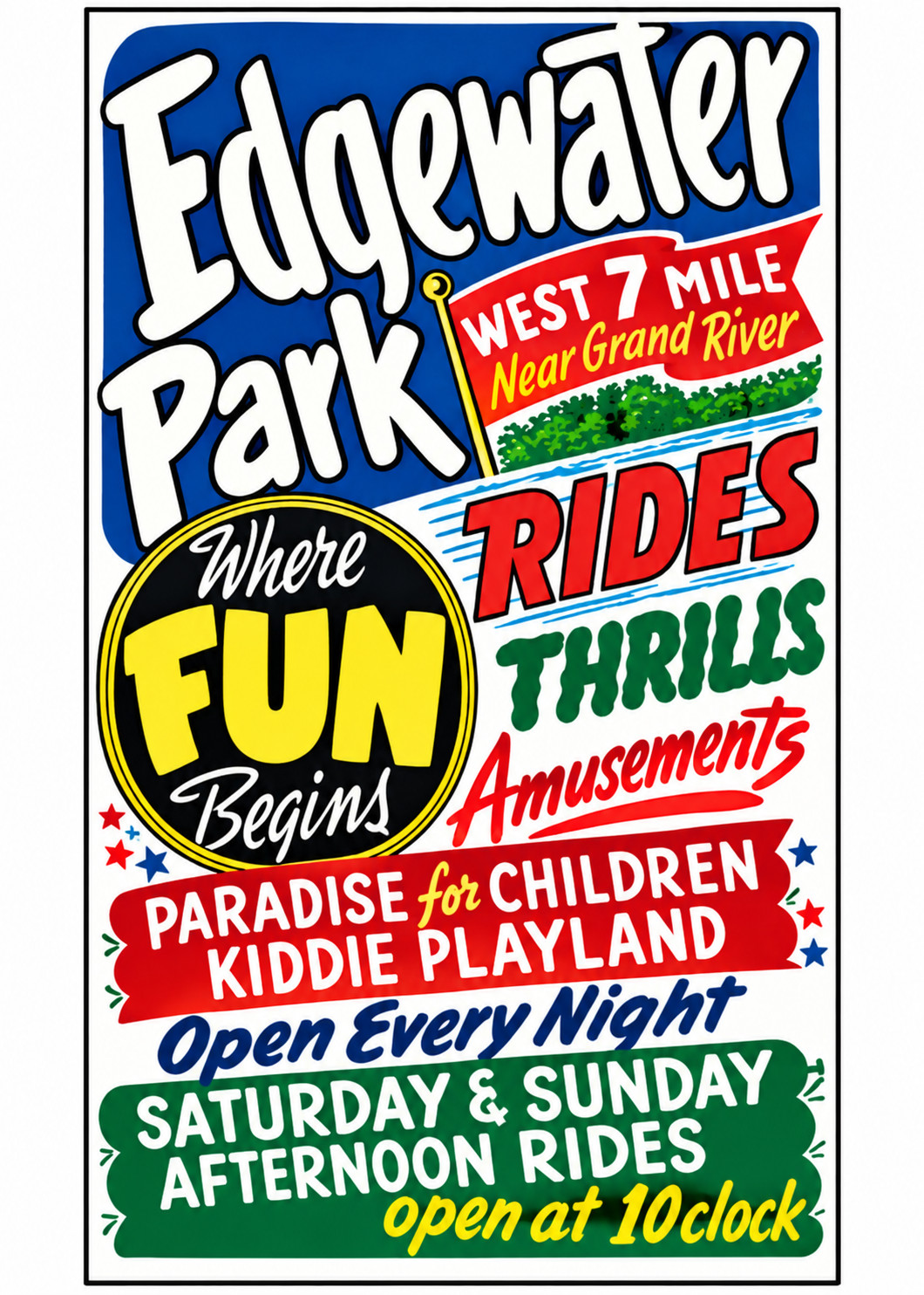 Vintage Edgewater Amusement Park Ad Magnet – Detroit, Michigan