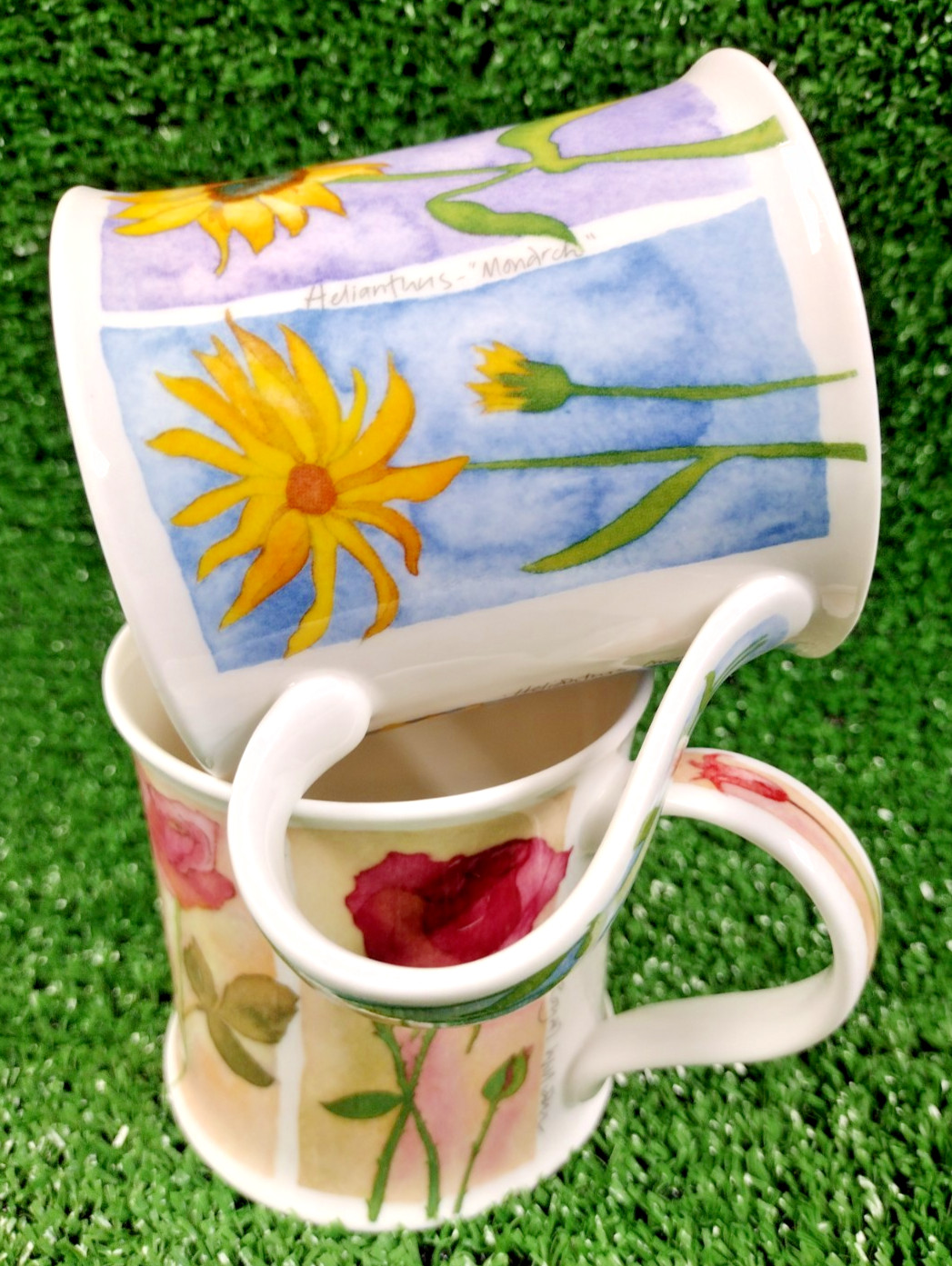 Pair of Dunoon Floral New Bone China 9oz Coffee Tea Cup Mugs