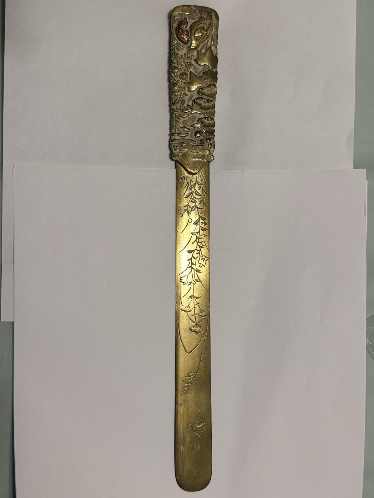 antique Japanese brass or mixed-metal letter opener