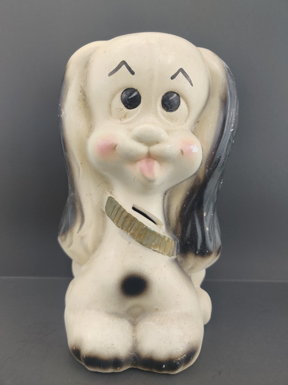 Vintage 1971 A.N. Brooks Chalkware Puppy Dog Bank Marked 5719