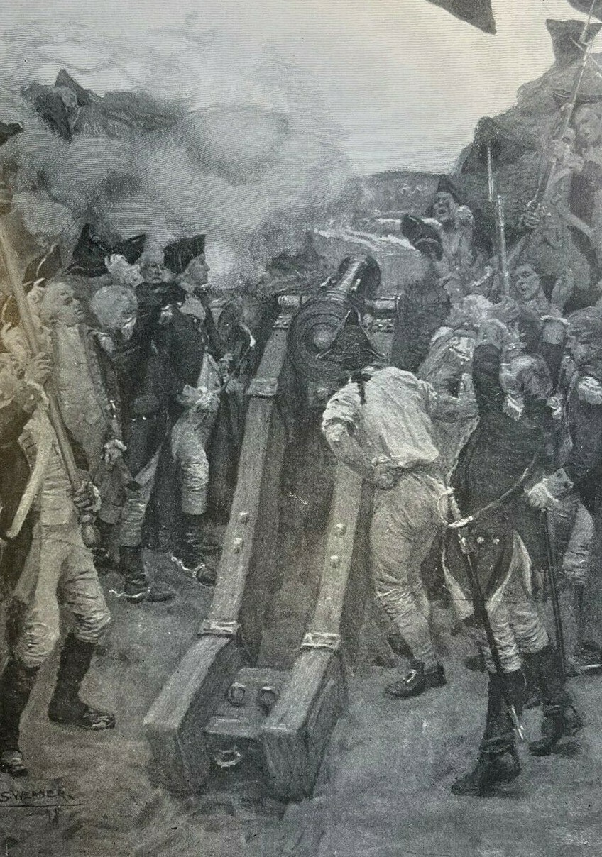 1899 Vintage Magazine Illustration Washington Firing First Gun At Yorktown 1899 Vintage Magazine Illustration Washington Firing First Gun At Yorktown