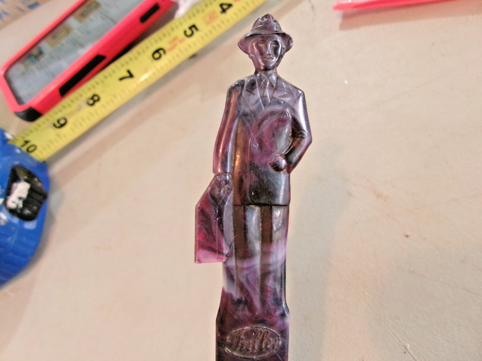 Vintage Fuller Brush Salesman Letter Opener Figural Marbled Plastic 7.25” USA