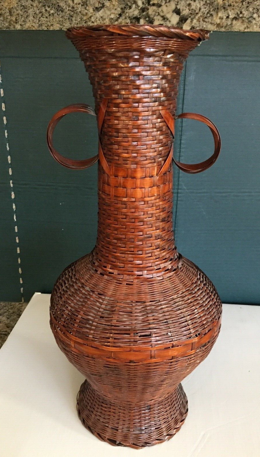 Italian Antique Rattan Wicker Weave Basket Urn 16
