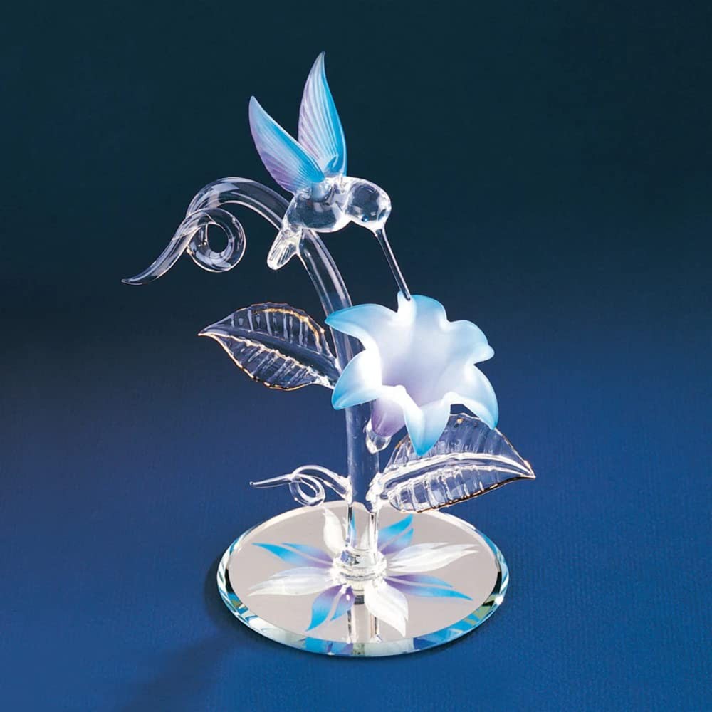 Blue Hummingbird with Flower Glass Figurine