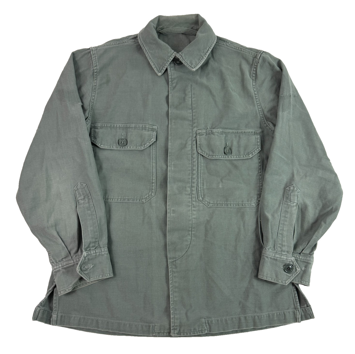 Vintage 50s 60s US Army Sage Green 509 OG 107 Cotton Sateen Utility Shirt Large