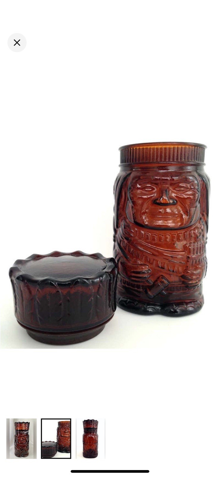 RARE  Vintage 1960s Native American Chief  Amber Glass tobacco/ cigar humidor 