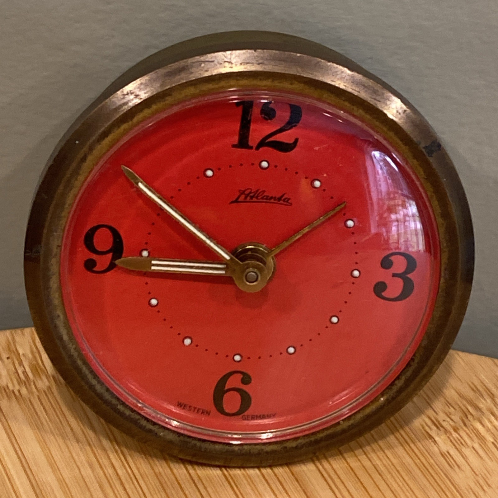 Vintage ATLANTA Wind-up ALARM CLOCK Insert WESTERN GERMANY Red Face (Read)