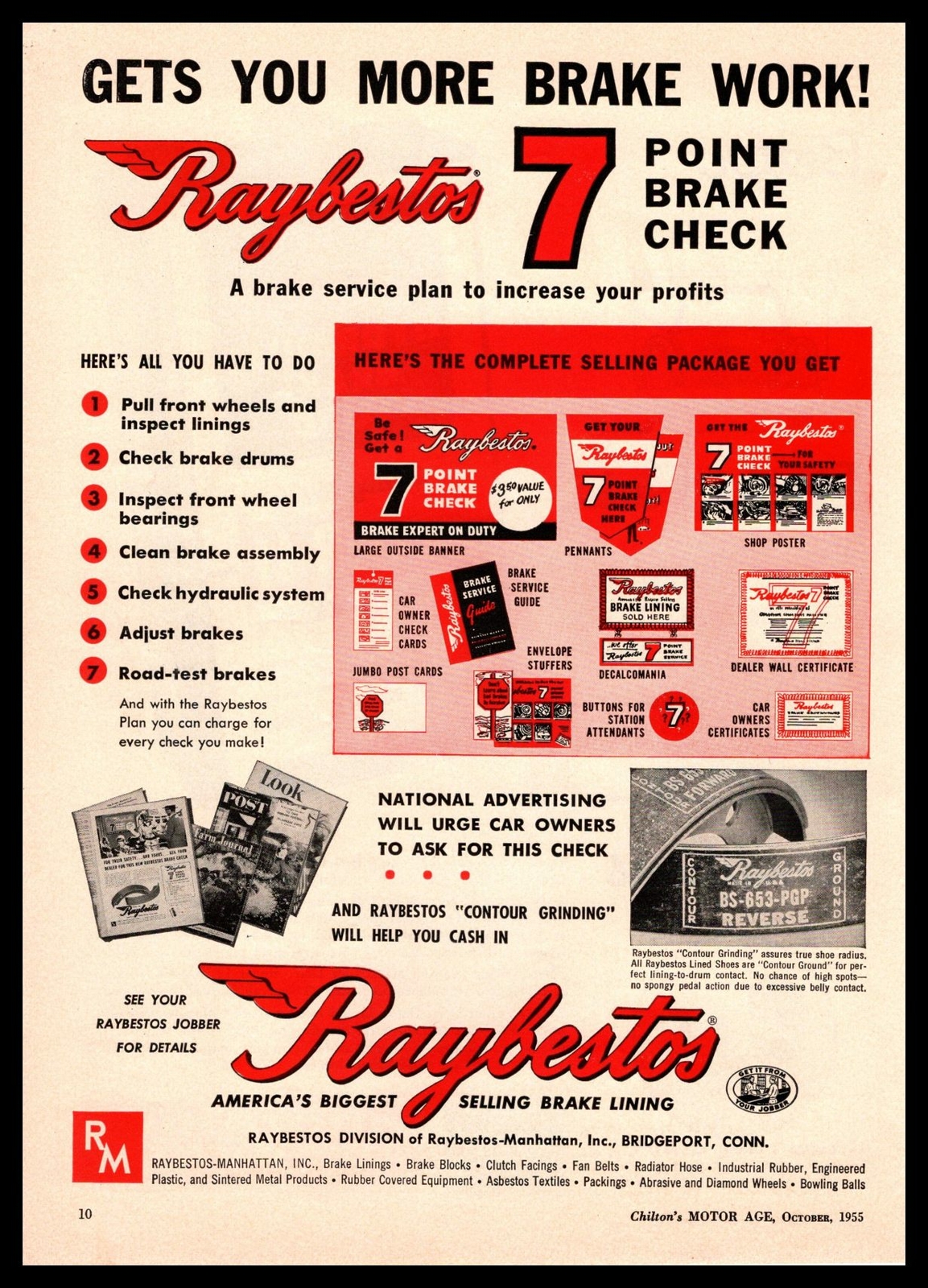 1955 Raybestos Manhattan 7 Point Brake Check Dealer Materials Vintage Print Ad 1955 Raybestos Manhattan 7 Point Brake Check Dealer Materials Vintage Print Ad
