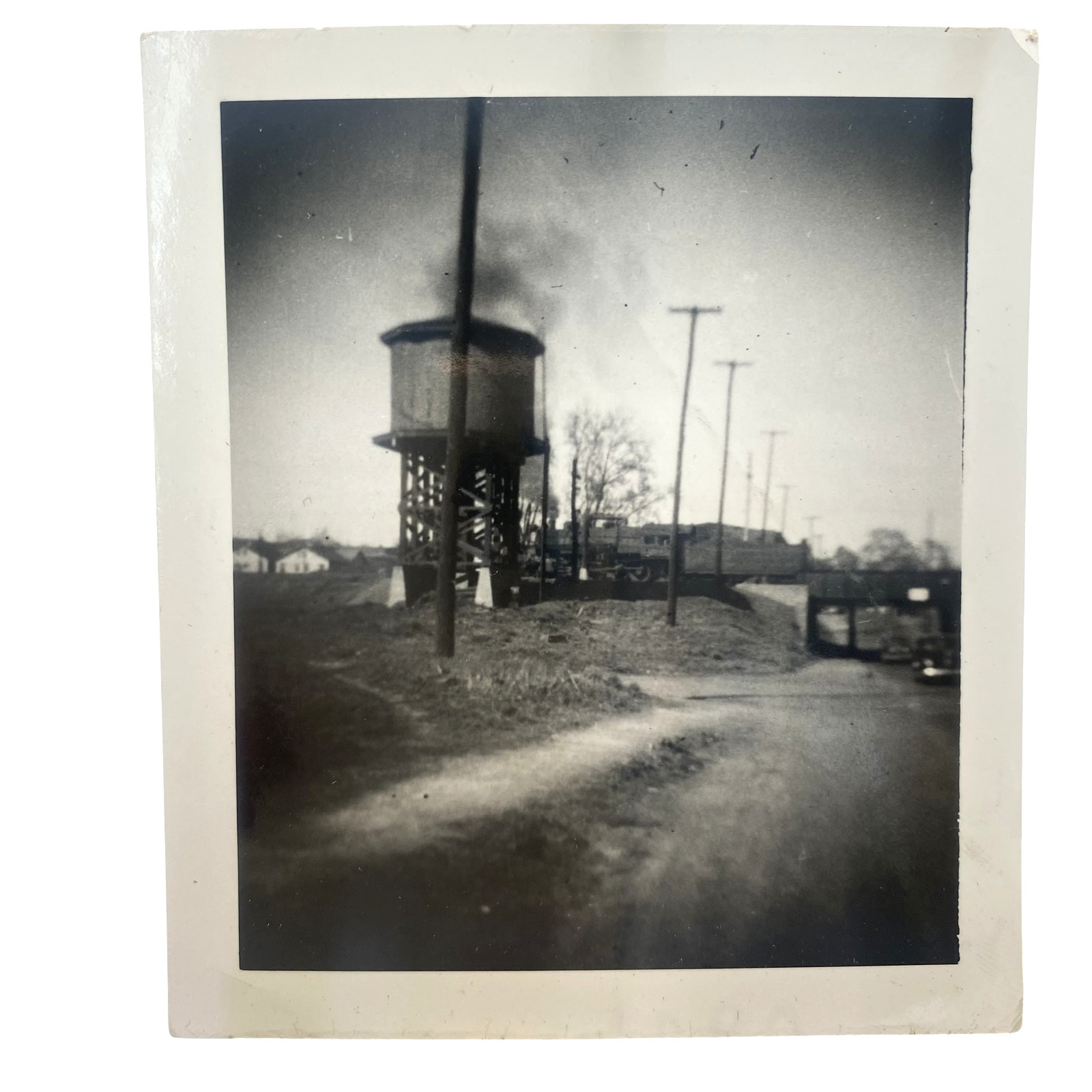 Vintage Pa Lackawanna Reading RR Water Tower Train Photo 3x3.5 B&W Gelatin Orig