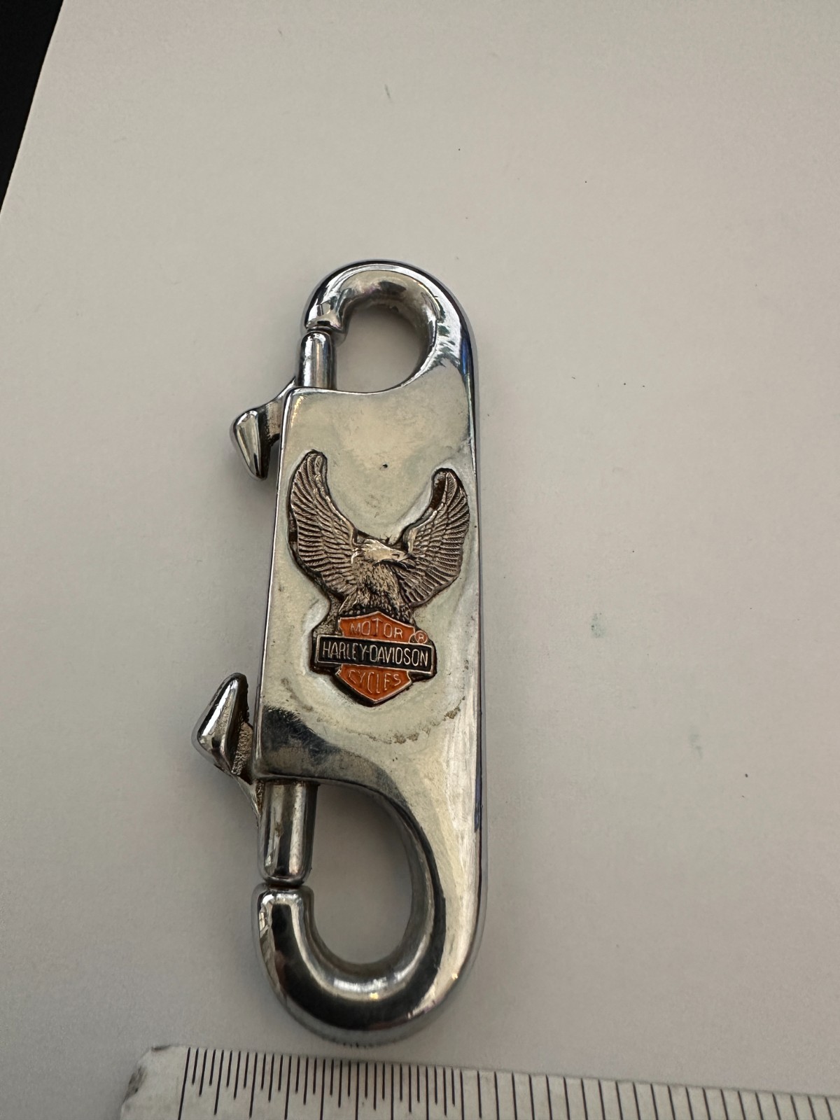 Vintage Silver Harley Davidson Eagle Double Spring Clip Keychain Vintage 80\'s