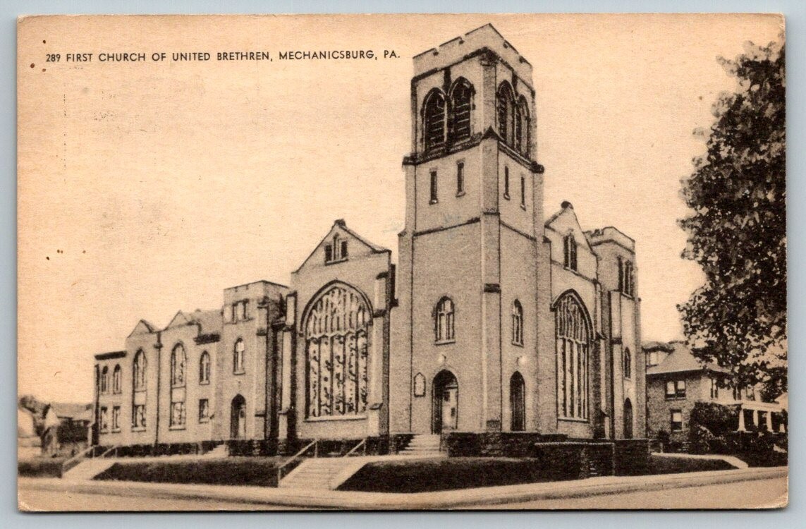 Vintage 1944 Mechanicsburg Pennsylvania First Church of United Brethren Postcard