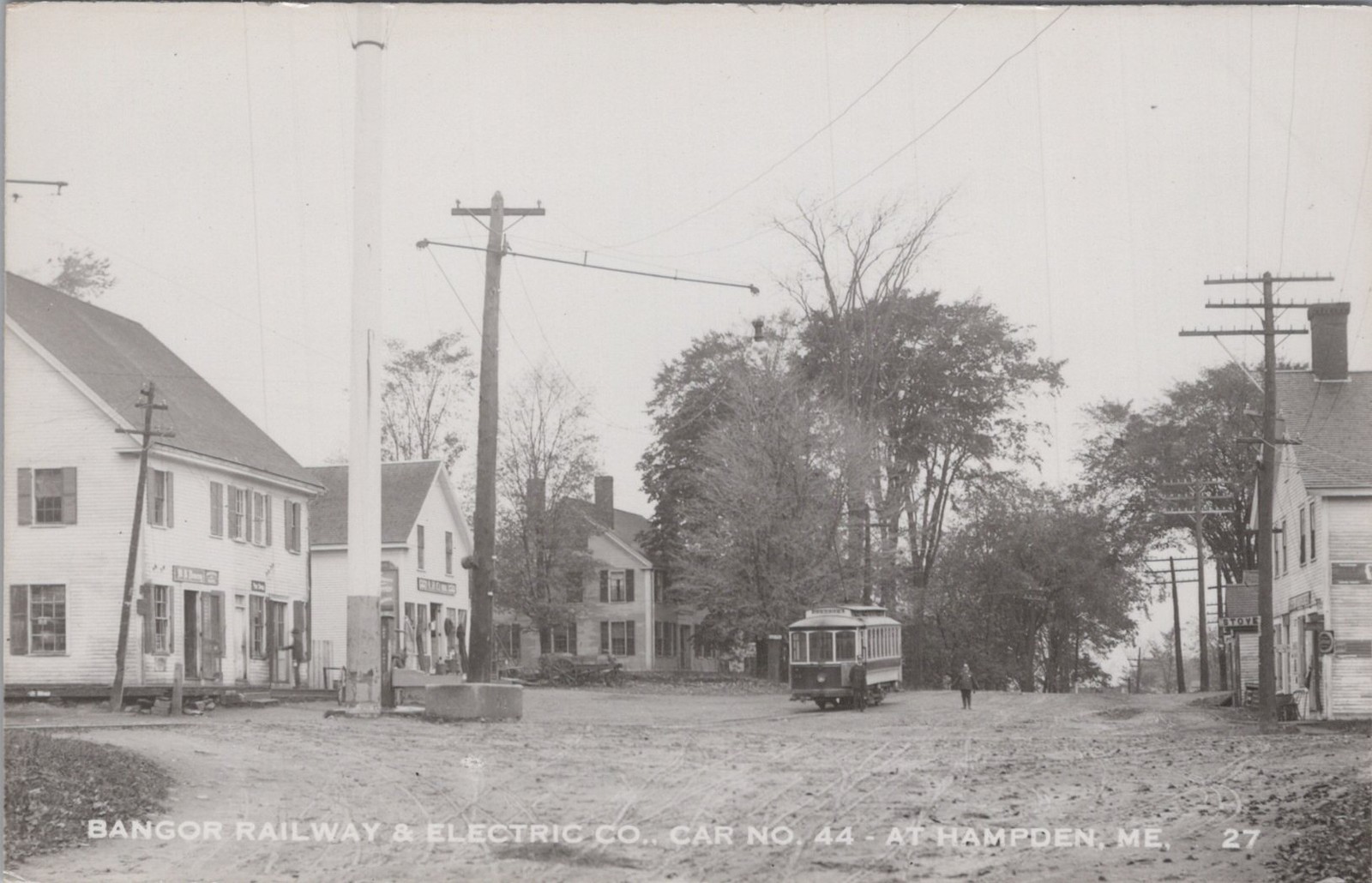 Bangor Railway Electric Co Car 44 Hampden Maine ME Trolley RPPC 1910s Postcard