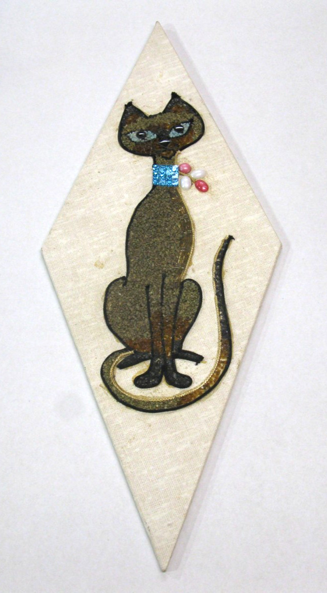 Vintage MCM 1960's Cat Kitten Feline GRAVEL ART Wall Hanging READ DESCRIPTION Vintage MCM 1960's Cat Kitten Feline GRAVEL ART Wall Hanging READ DESCRIPTION