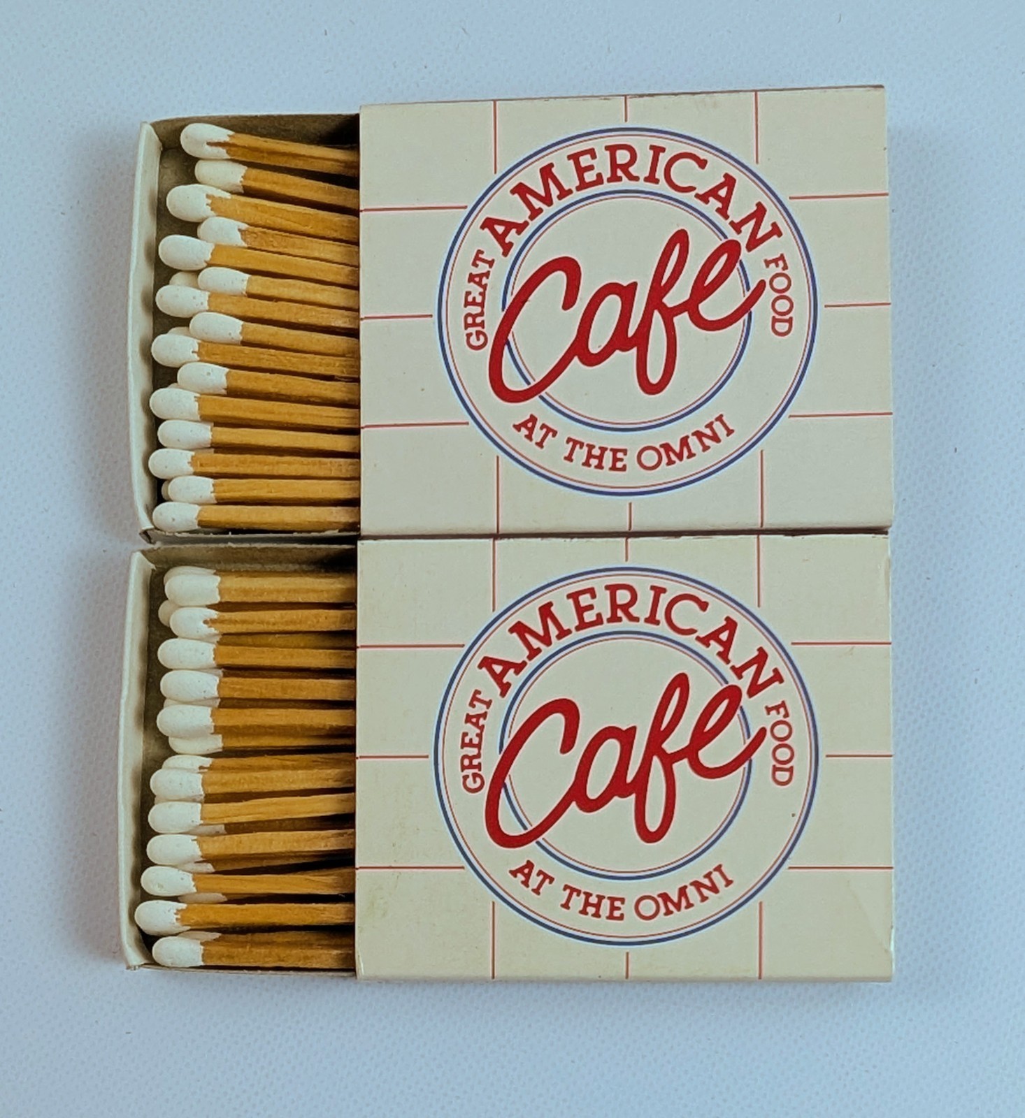 Vintage Great American Food Cafe at the Omni Atlanta GA Matchboxes Set of 2