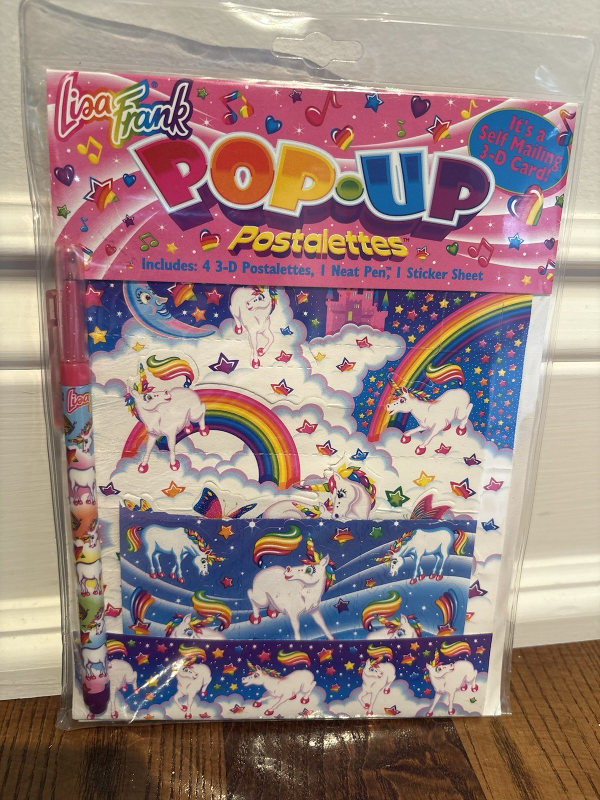 Vintage Lisa Frank 4 Pop-up Postalettes & Stickers Markie Unicorn Complete