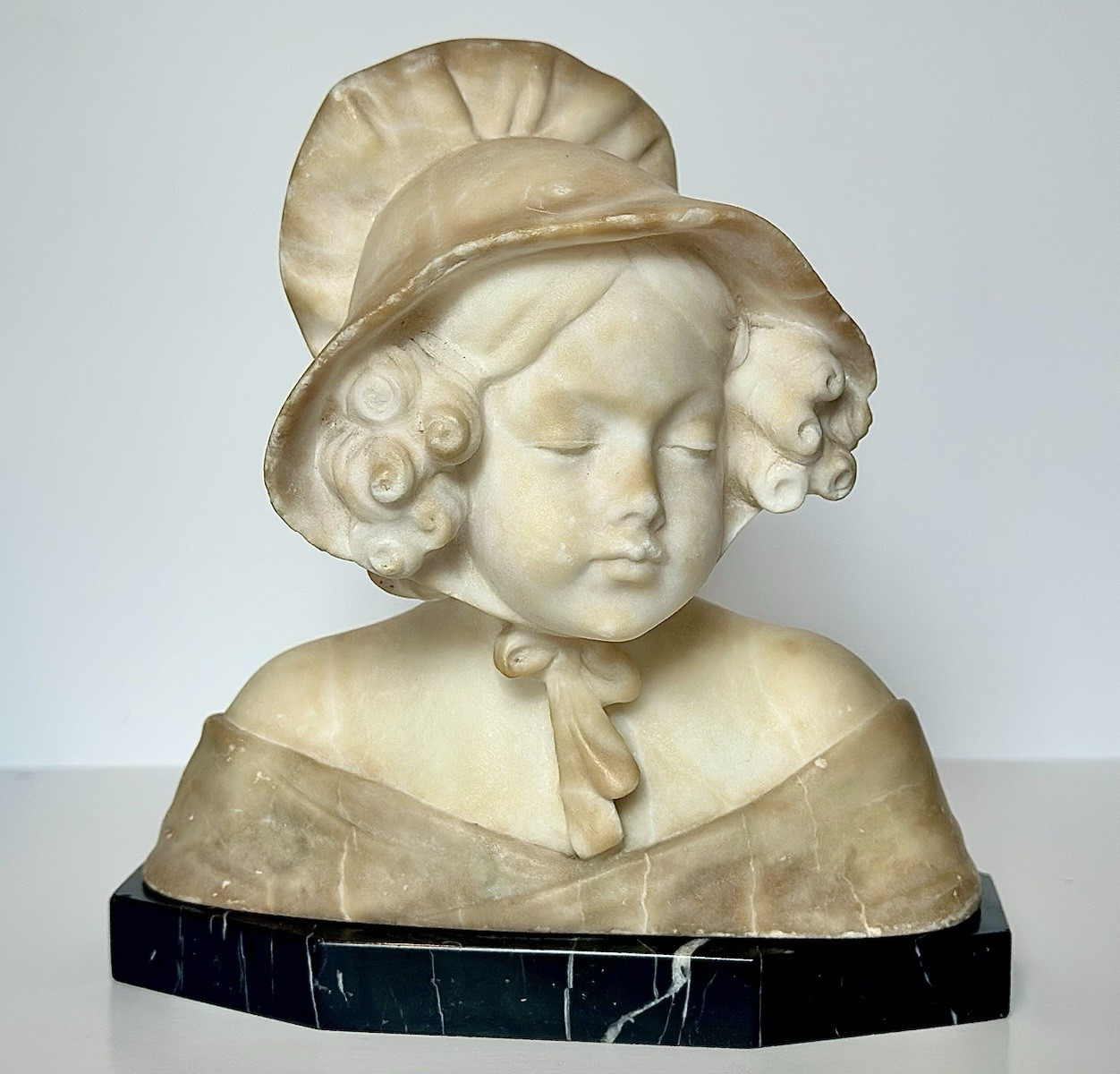 Goldscheider Vienna Alabaster Bust, Girl c.1907, Model 3542, Attr. Lavergne