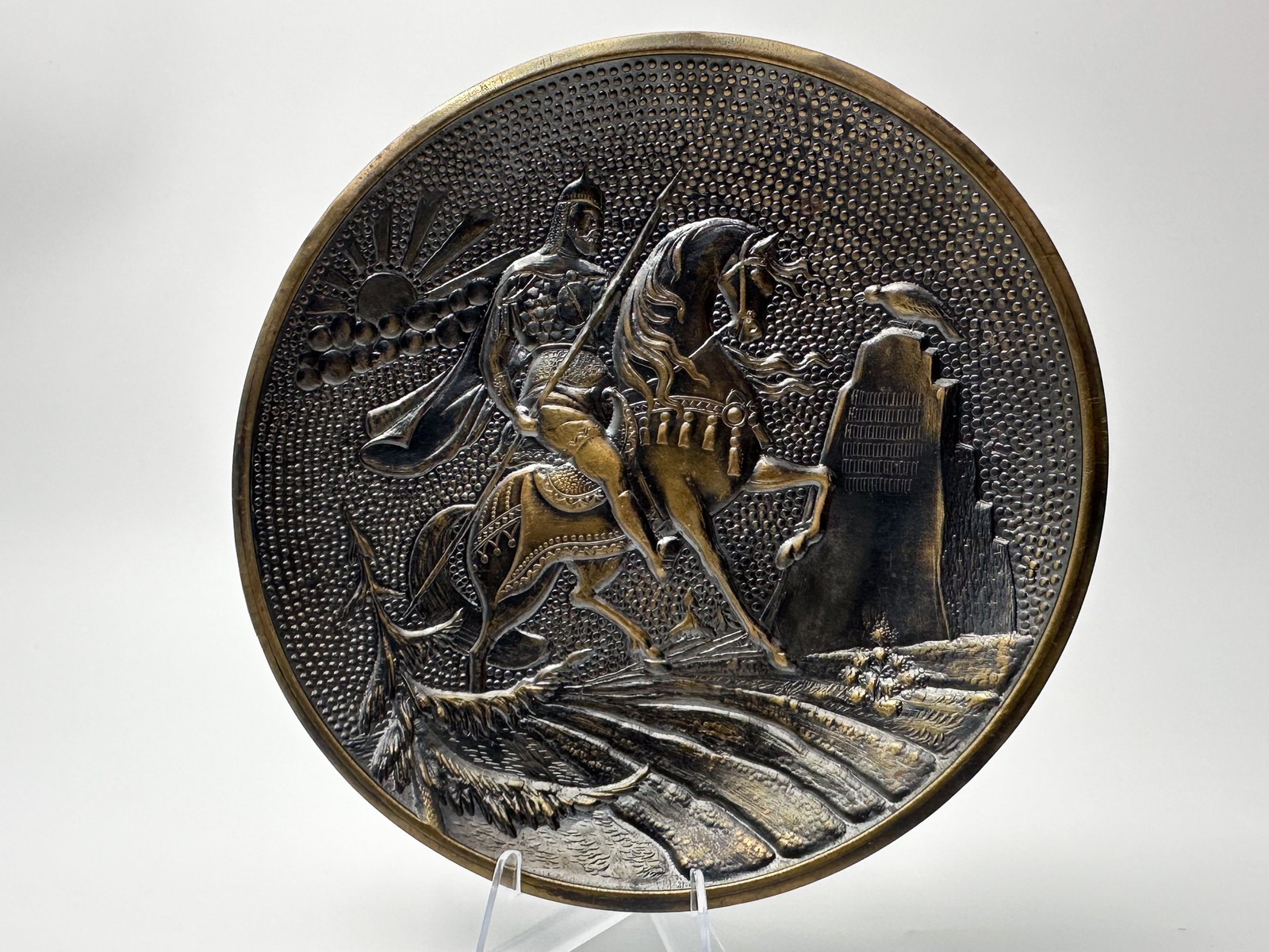 Ashtray Ilya Muromets Vintage Brass Plate Hero At the Crossroads Warrior USSR