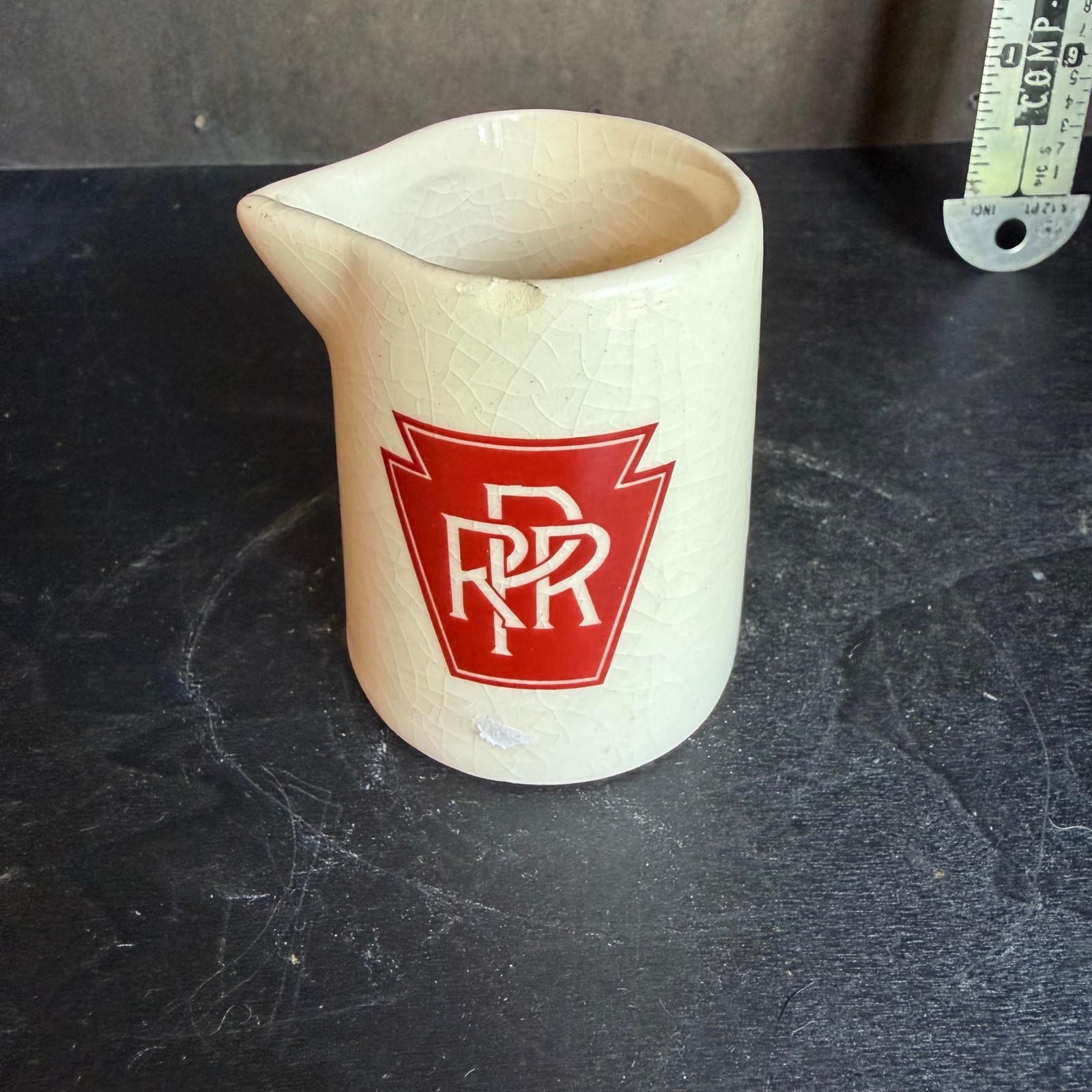 Vintage Pennsylvania Railroad PRR Red Keystone Logo Ceramic Creamer Pitcher 2.5\