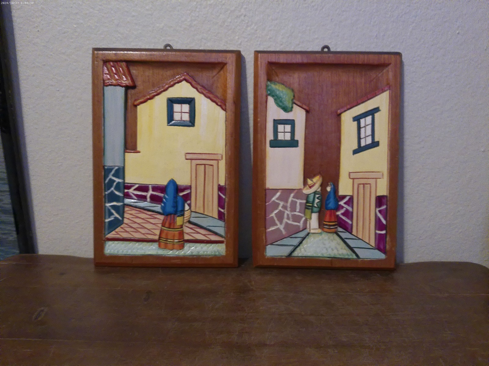 Vintage Collectible Mexican Folk Art Wood Bas Relief Pair Vintage Collectible Mexican Folk Art Wood Bas Relief Pair