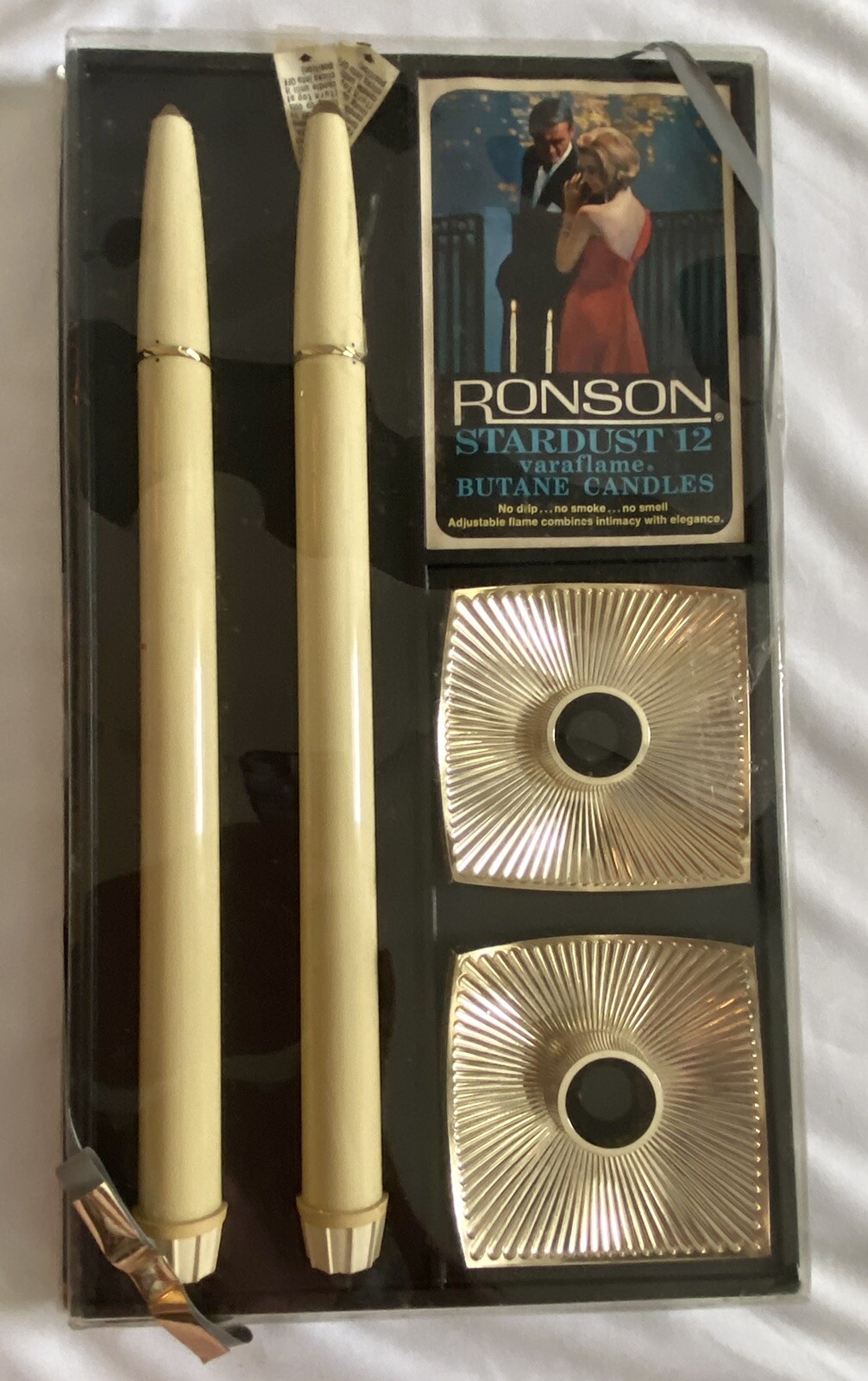 Vintage Ronson Stardust Varaflame 12” Butane Candles and Holders, Very Rare.