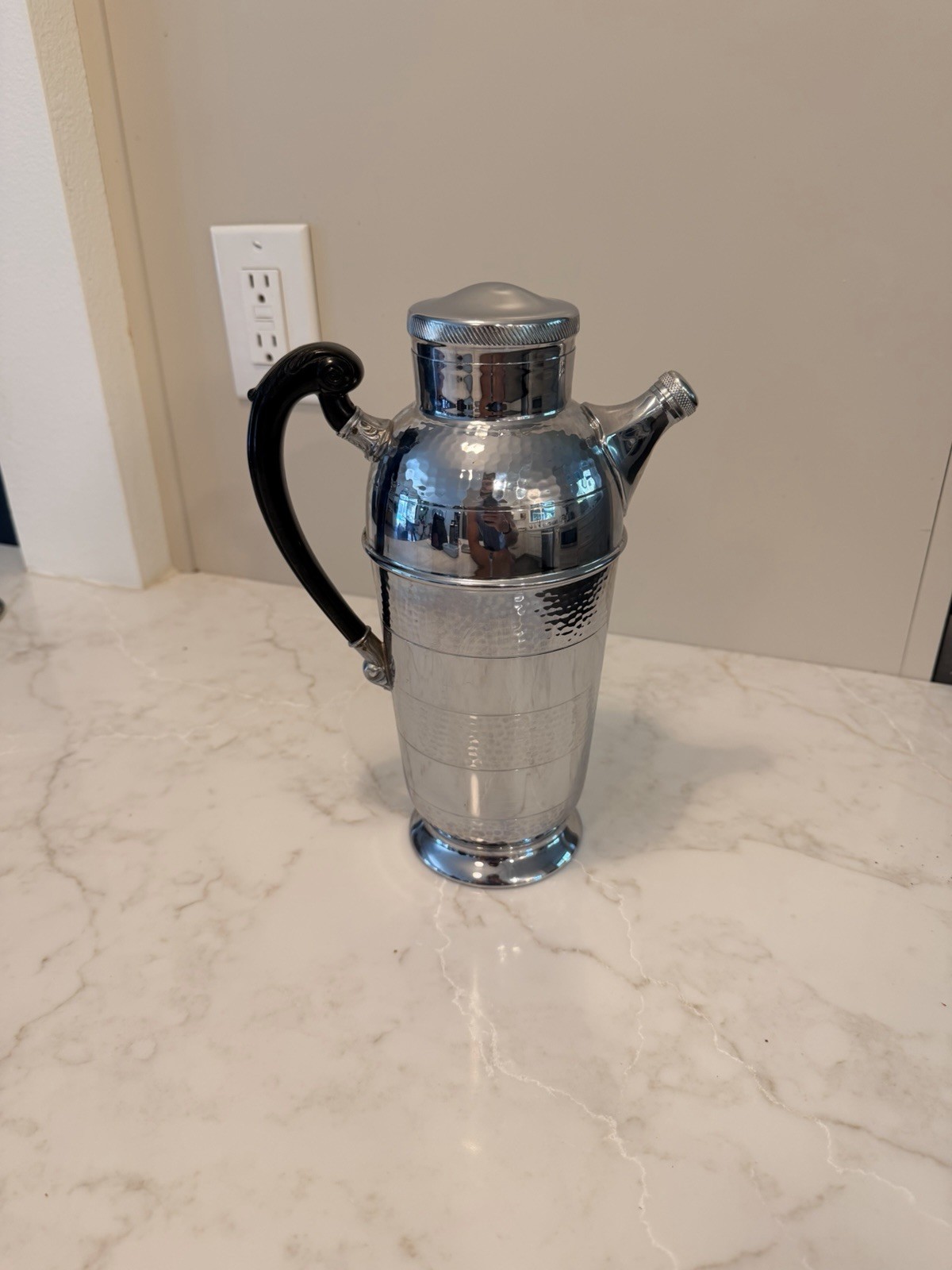 Vintage Art Deco Krome-Kraft Farber NY Hammered Chrome Cocktail Pitcher Bake