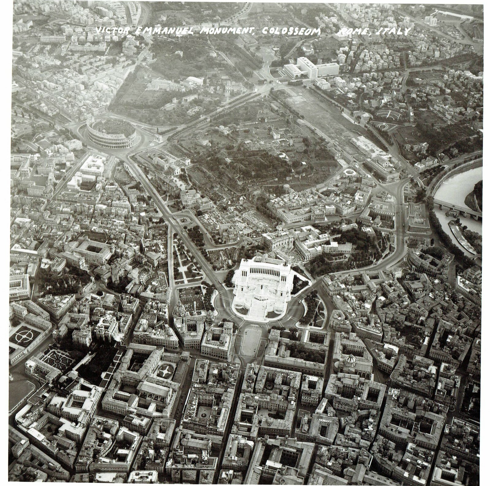  VINTAGE 1953 AERIAL PHOTO + VICTOR EMMANUEL MONUMENT + ROME+ USAAF + 12TH AF