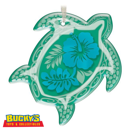 2017 Hallmark Honu Green Sea Turtle Glass Ornament - Hibiscus - Hawaii