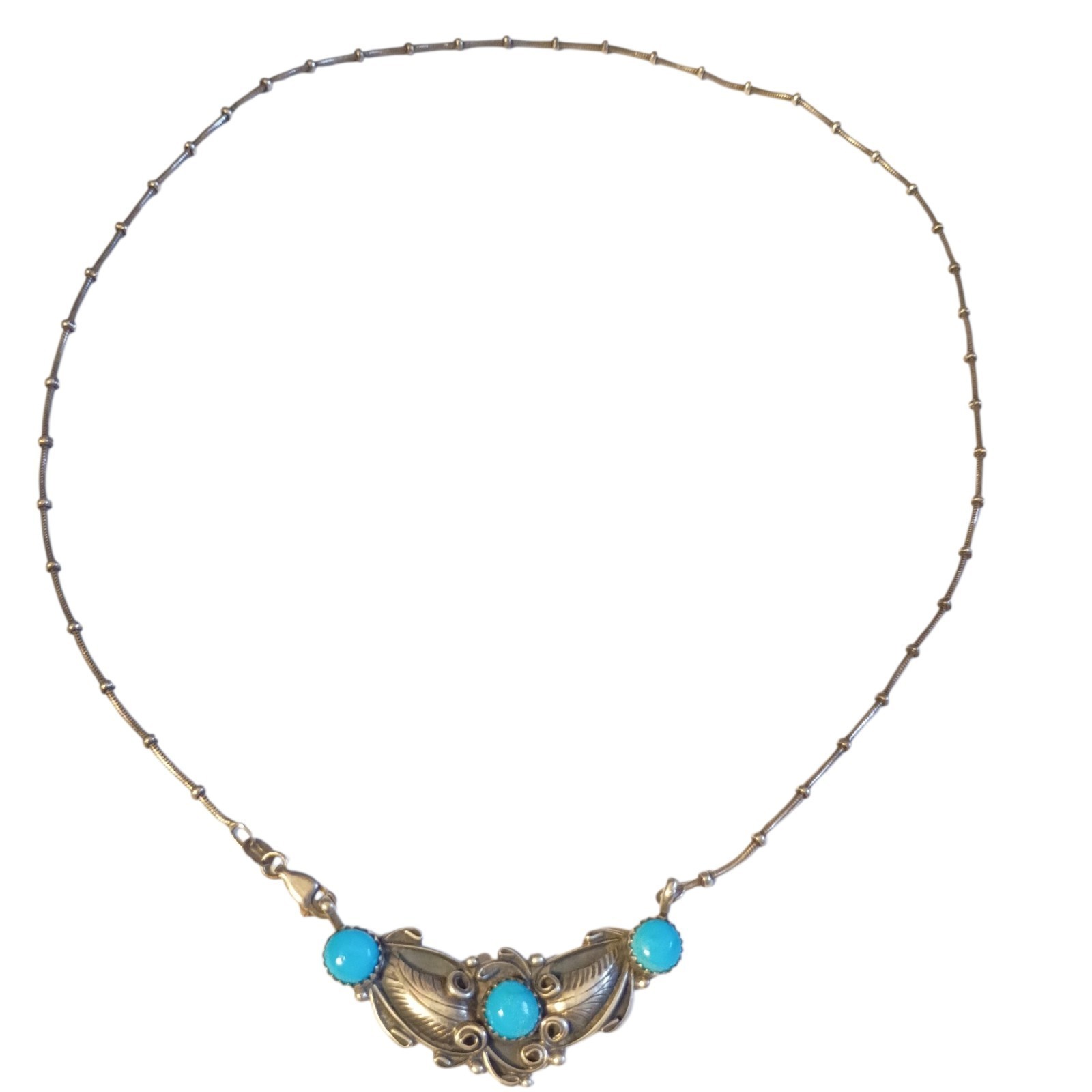 Important Deceased Richard Begay Sterling Silver Turquoise Feather Necklace 