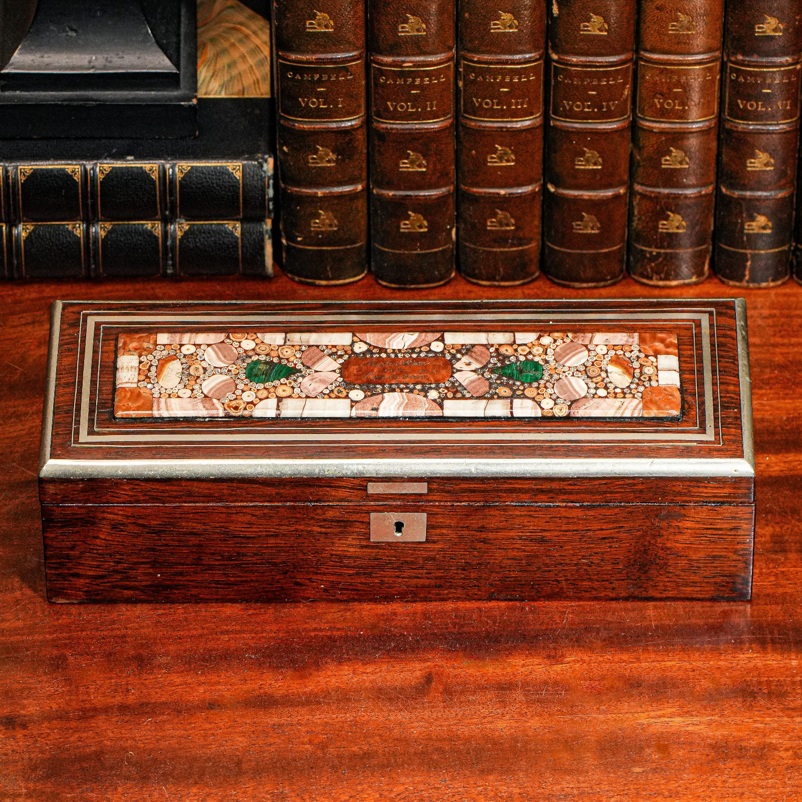 Magnificent Antique Grand Tour Inlaid Specimen Stone Pietra Dura Box Magnificent Antique Grand Tour Inlaid Specimen Stone Pietra Dura Box